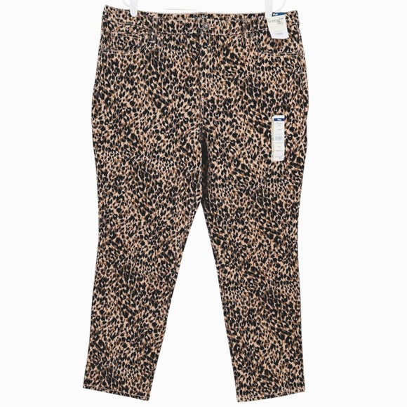 Terra & Sky Denim - Terra & Sky Women's Core Straight Stretch Brown Leopard Denim Jeans Plus 18W NWT